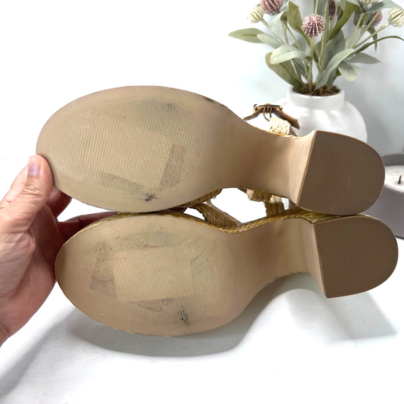 Steve Madden Carisma Raffia Chunky Sandal Heels Ankle Strap Natural Women 11 M - Picture 10 of 11